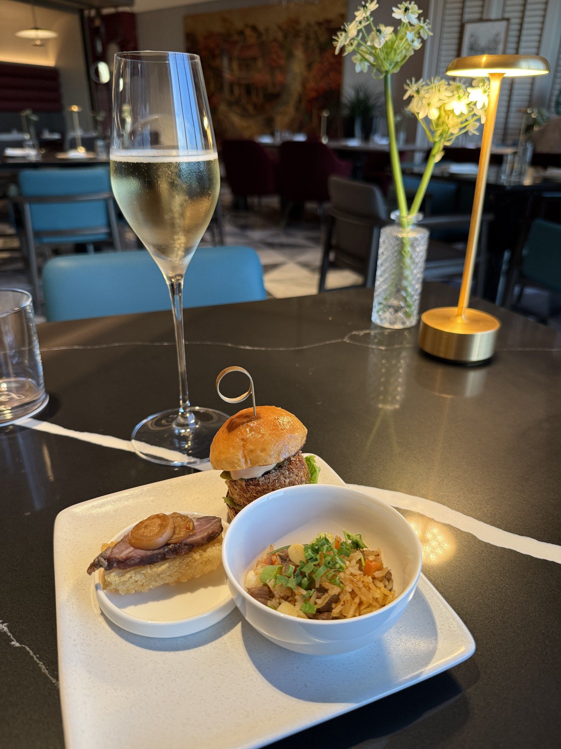 Champagne and evening canapés