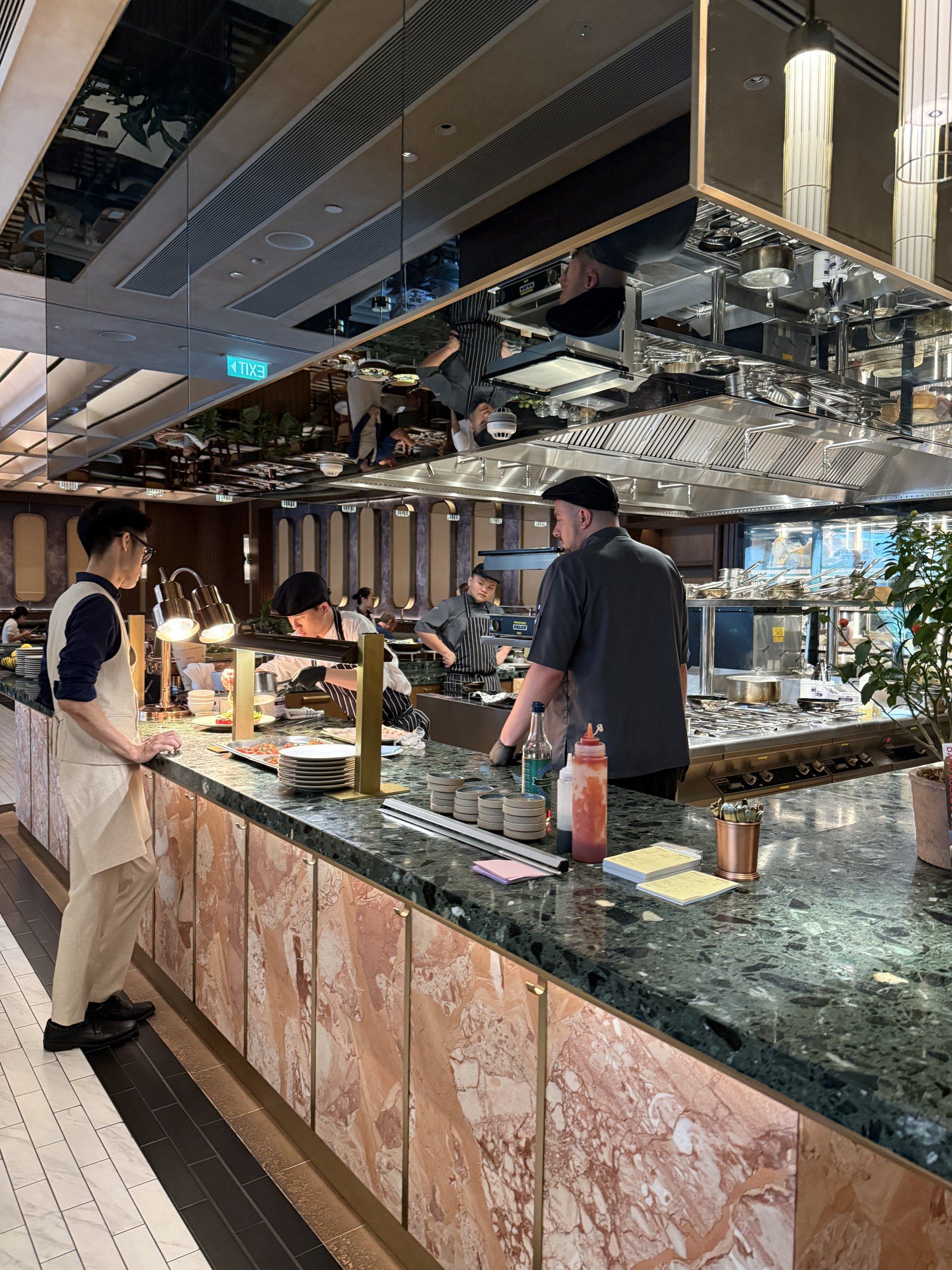 The open kitchen at the Gold Lounge