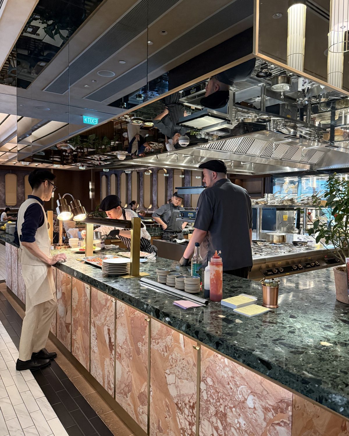 The open kitchen at the Gold Lounge