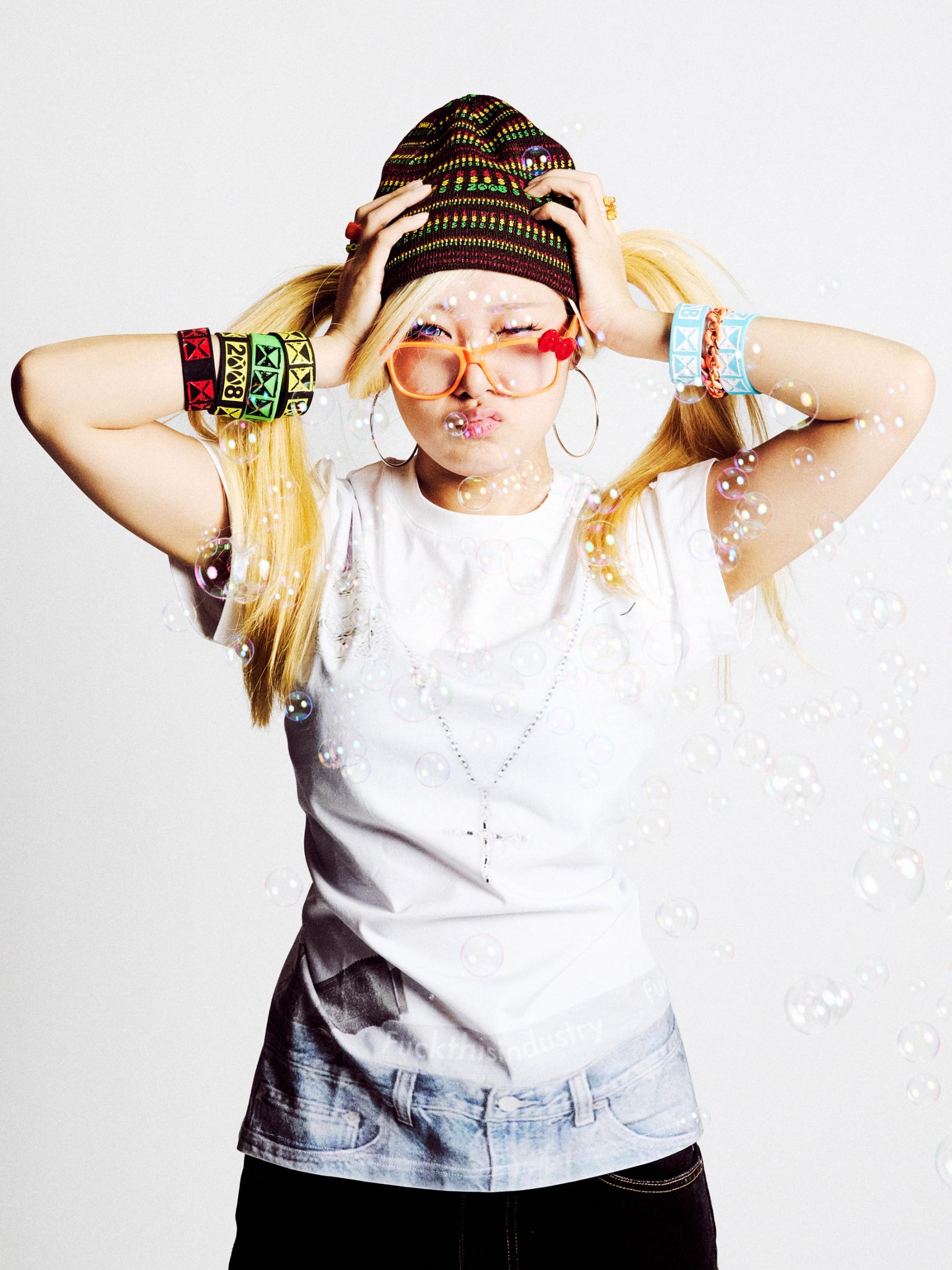 Girl in studio with bubbles 