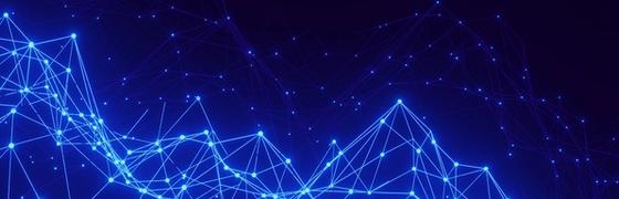 a blue background with lines and dots