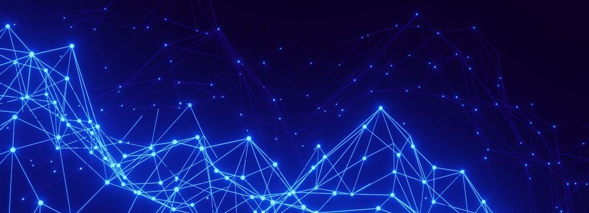 a blue background with lines and dots