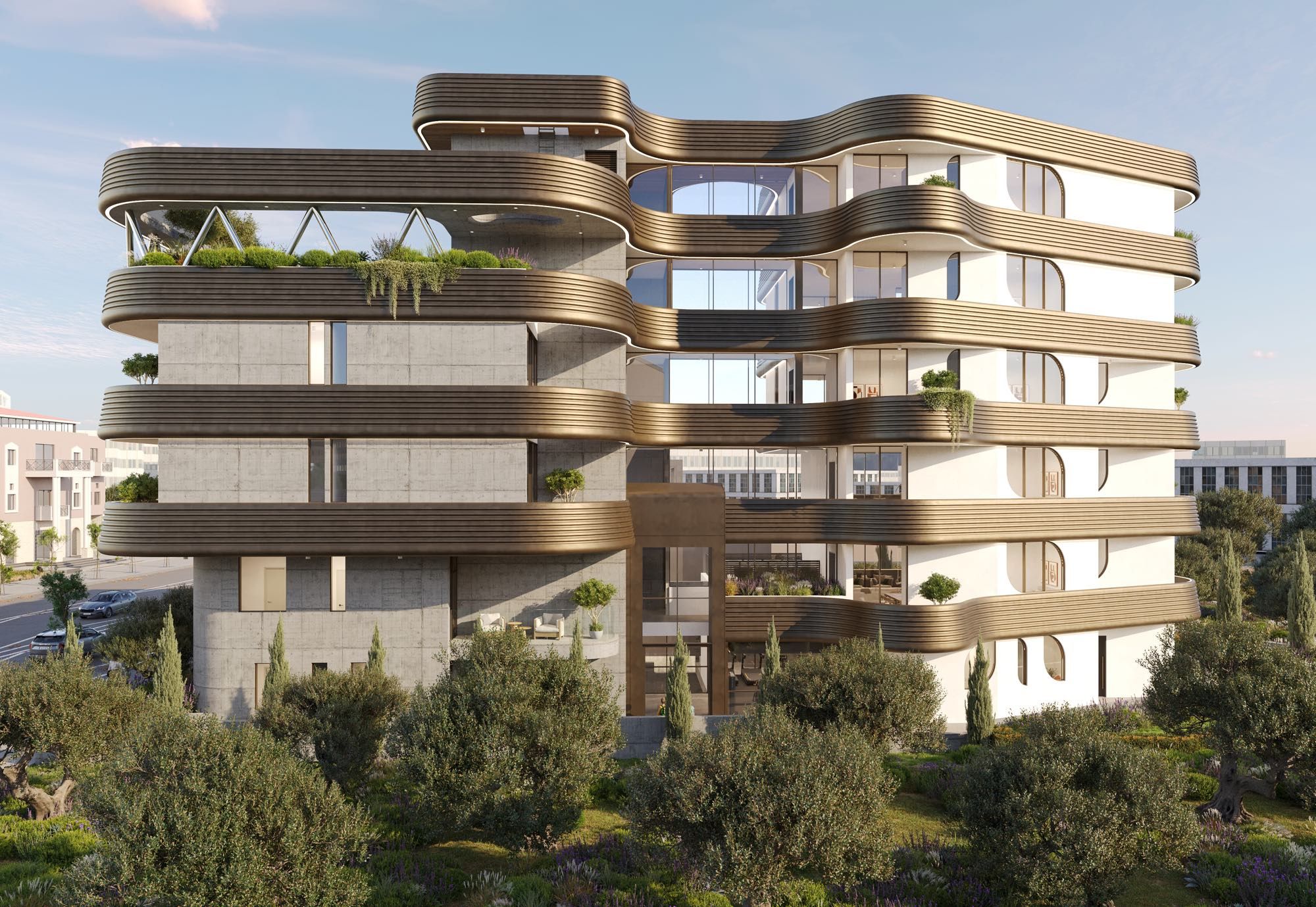 Modern high-rise apartment with futuristic design in Cyprus