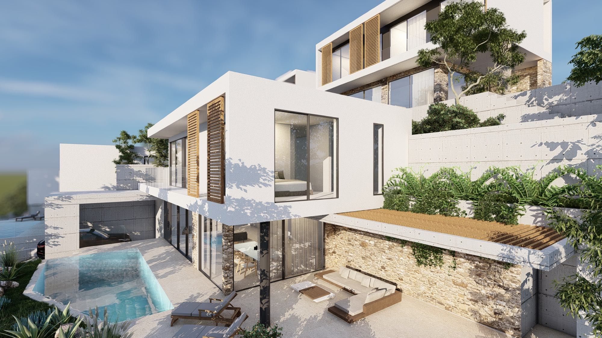 Modern luxury villa with sea and city views in Paphos, Cyprus