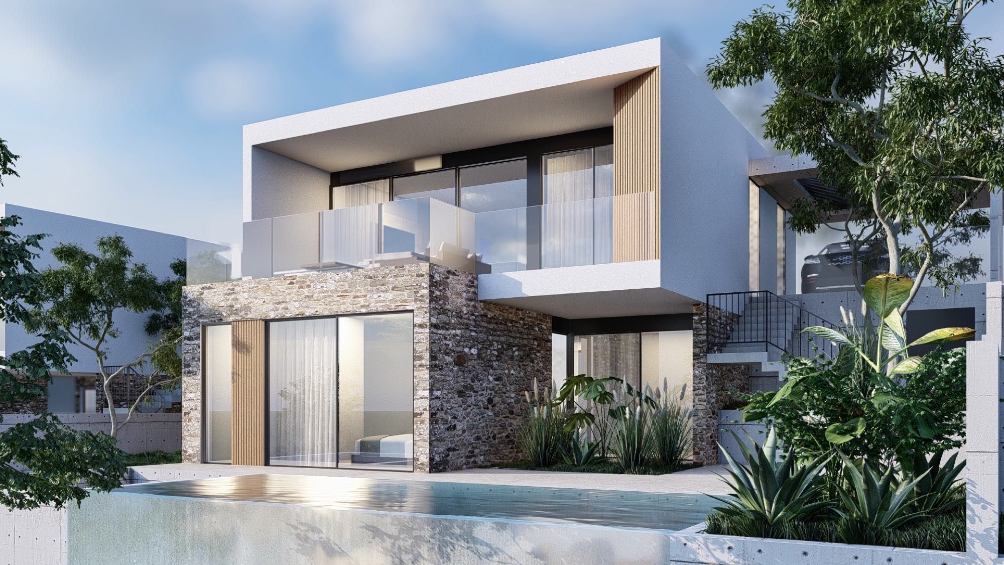 Modern luxury villa with sea and city views in Paphos, Cyprus