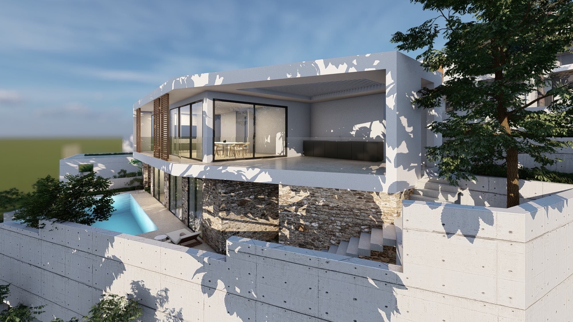 Modern luxury villa with sea and city views in Paphos, Cyprus
