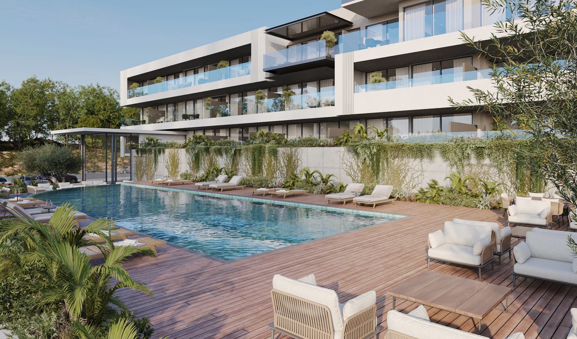 Luxury exterior of Gioia West apartments in Universal, Paphos