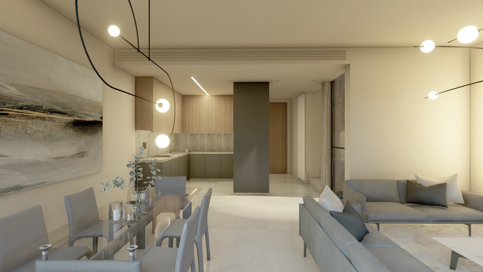 Fully equipped modern kitchen with island and natural light