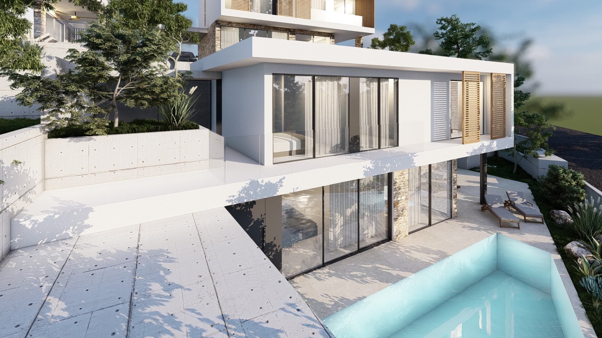 Modern luxury villa with sea and city views in Paphos, Cyprus