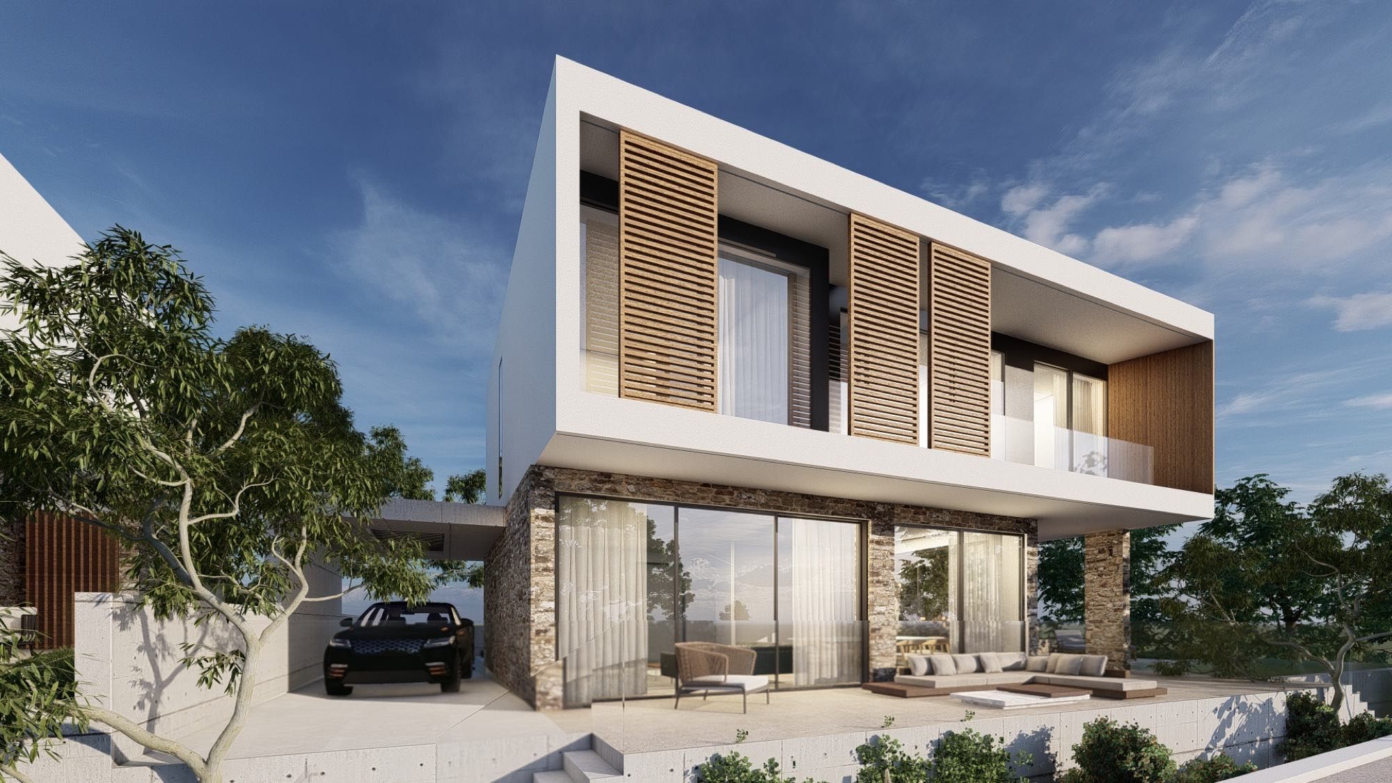 Modern luxury villa with sea and city views in Paphos, Cyprus
