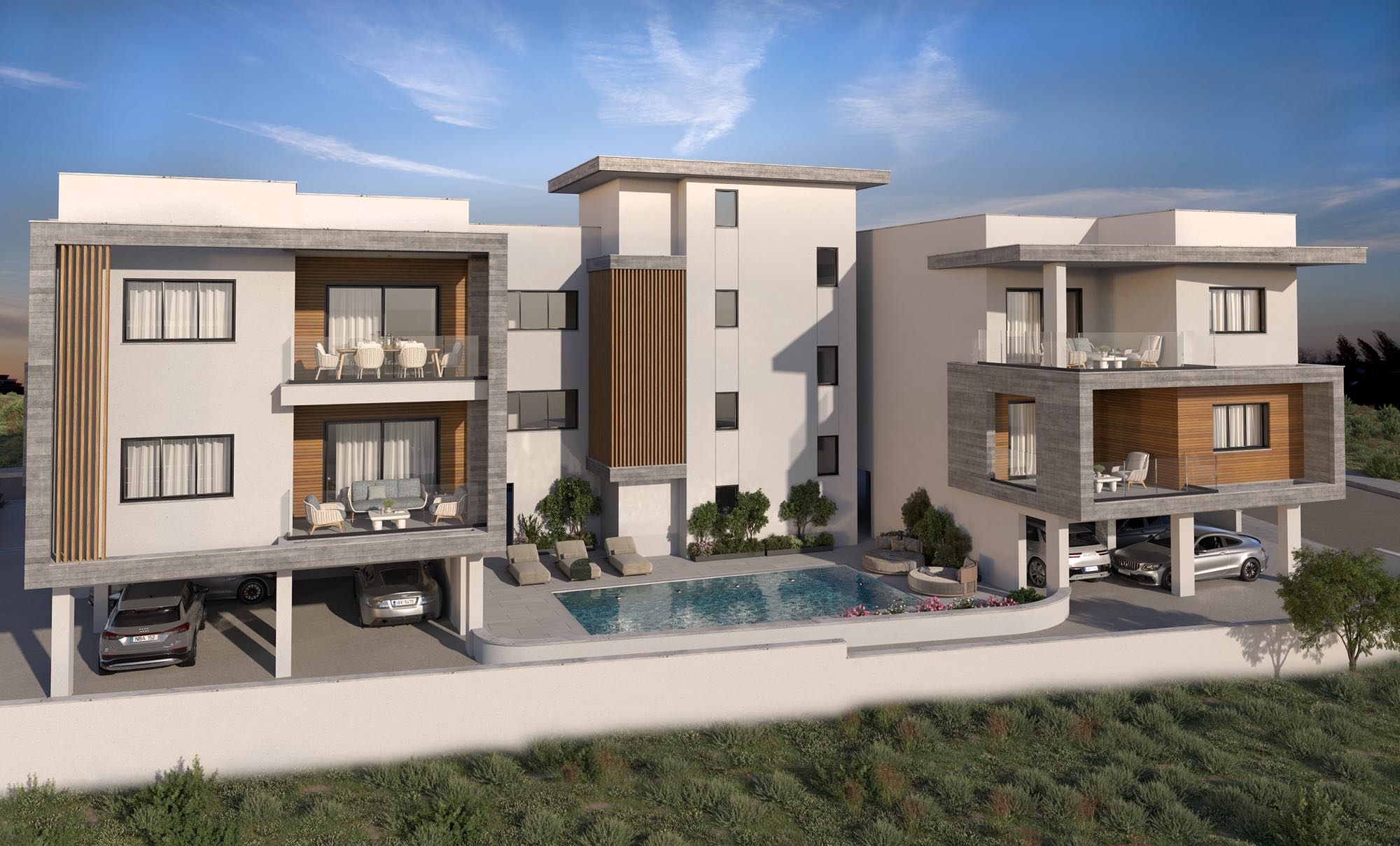 Oasis Garden apartment building with lush greenery in Chloraka
