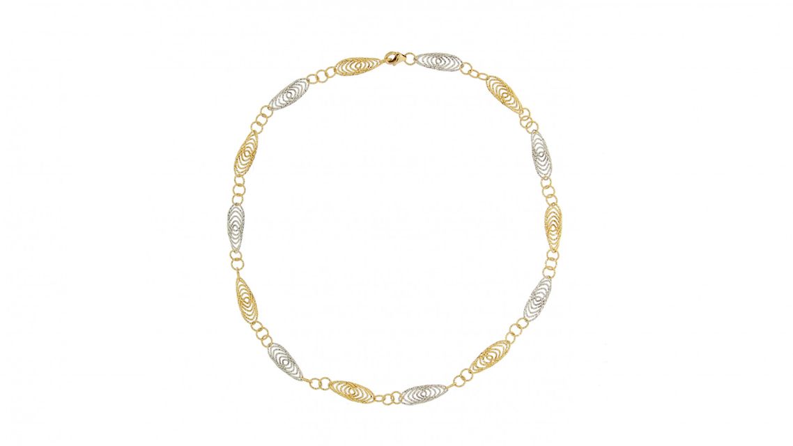 golden and silver necklace