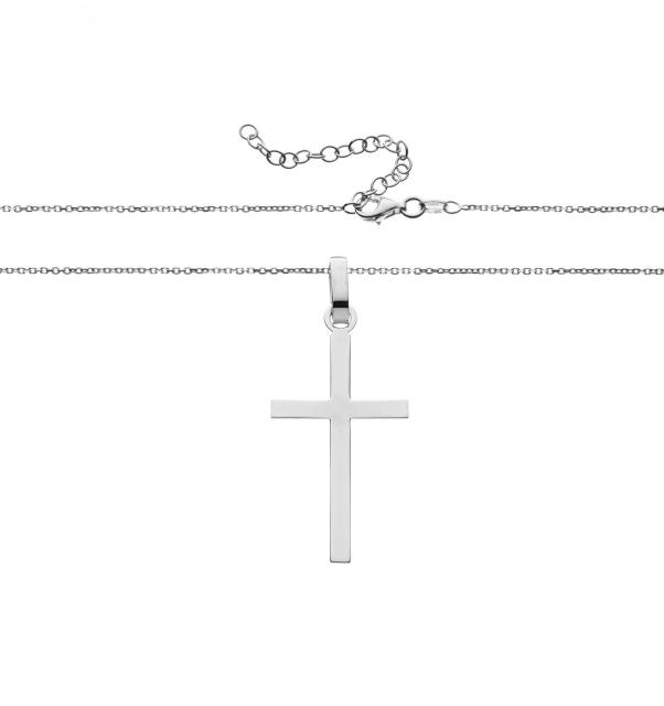 silver necklace with cross-shaped pendant