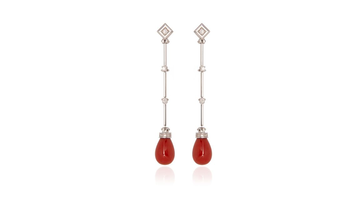 red earrings with precious stones