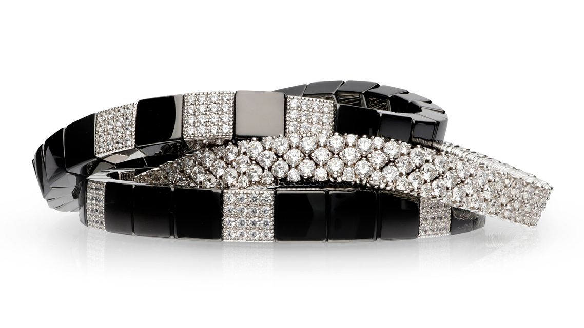 black necklace with precious stones
