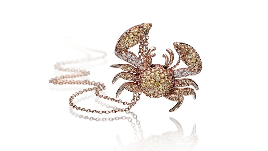 necklace with crab-shaped pendant and precious stones