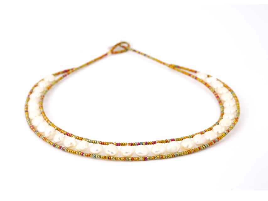 necklace with white, gold and colored stones