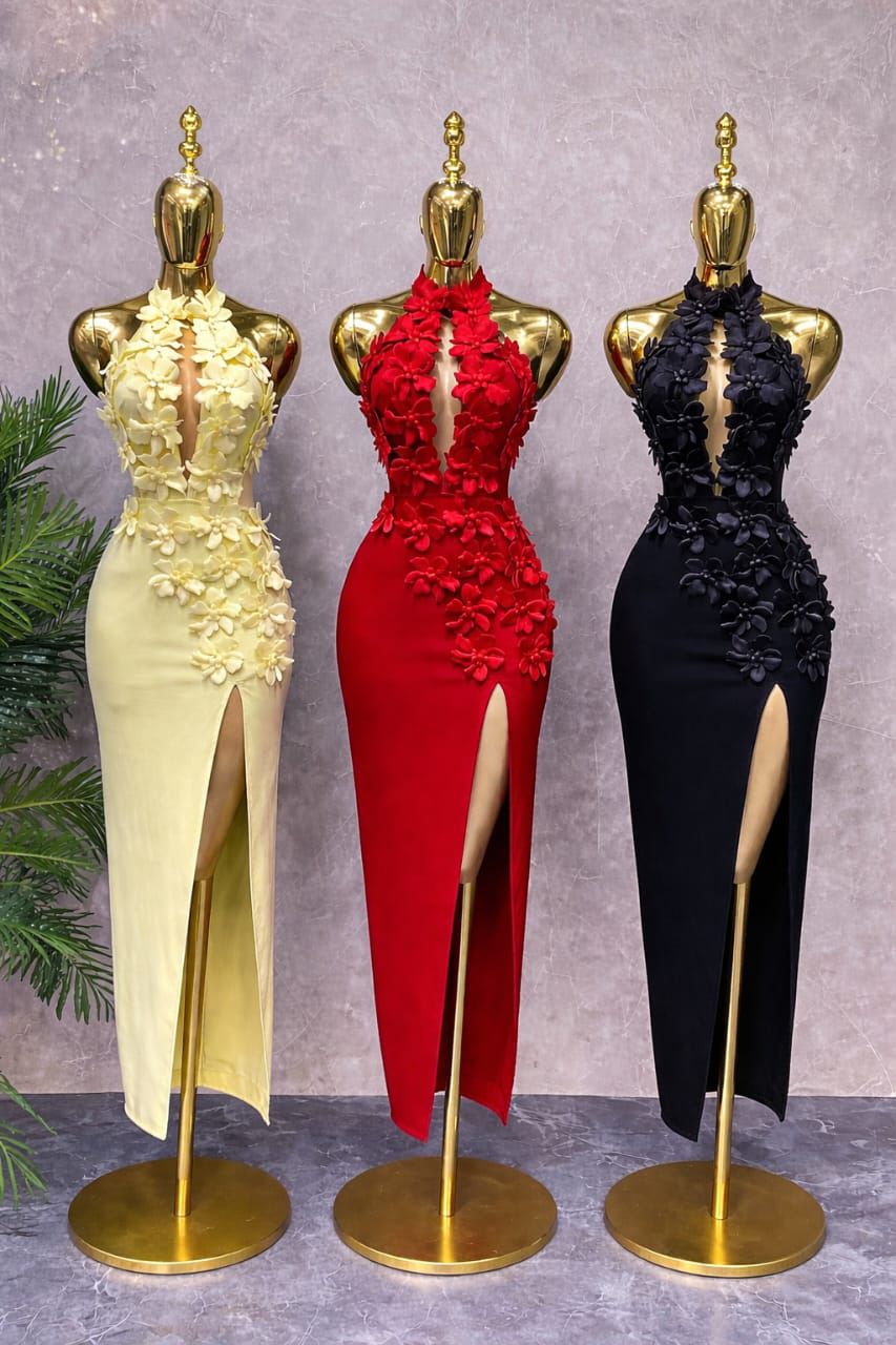 The Floral Cascade High-Neck Gown