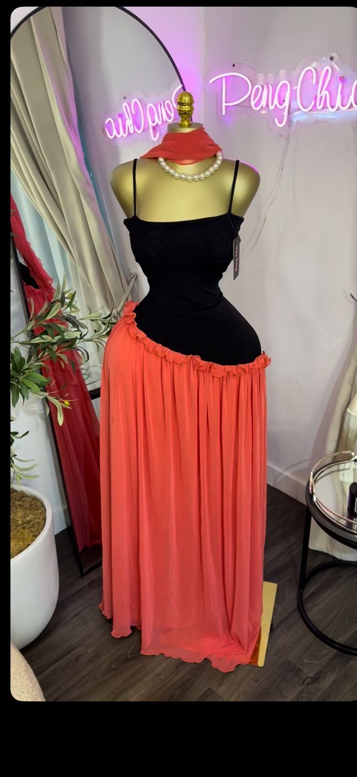 The Coral Noir Asymmetrical Maxi