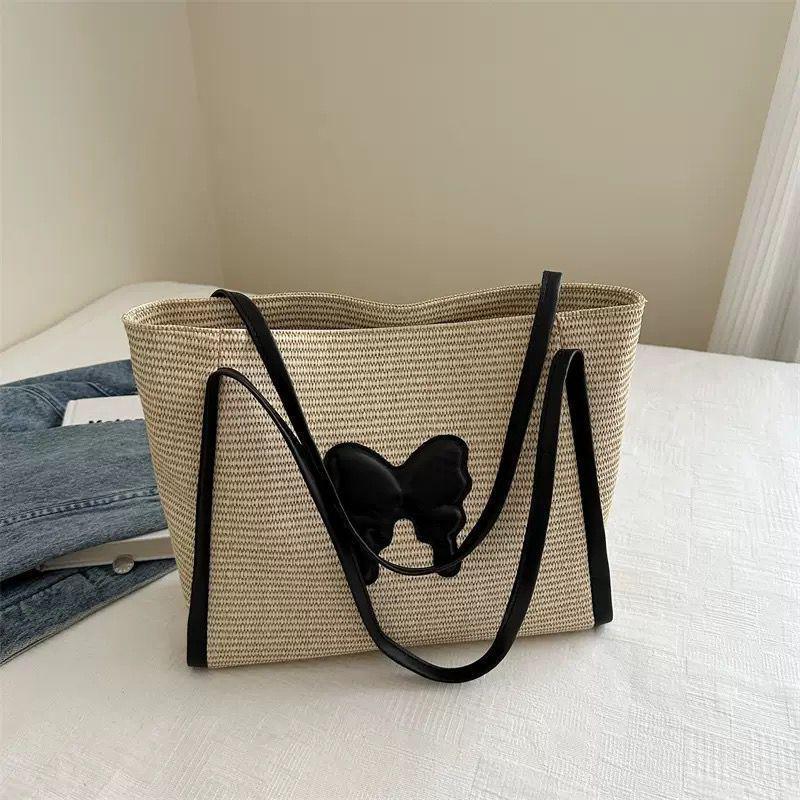 The Bow Accent Straw Tote