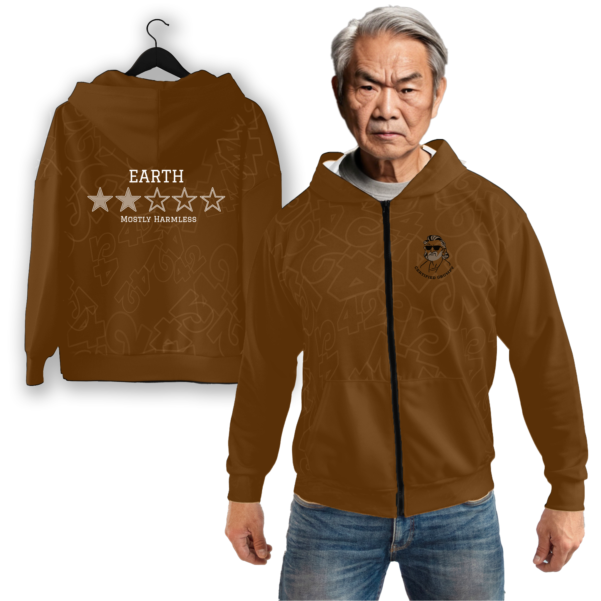 Earth 2 stars AOP Zip Hoodie - Brown