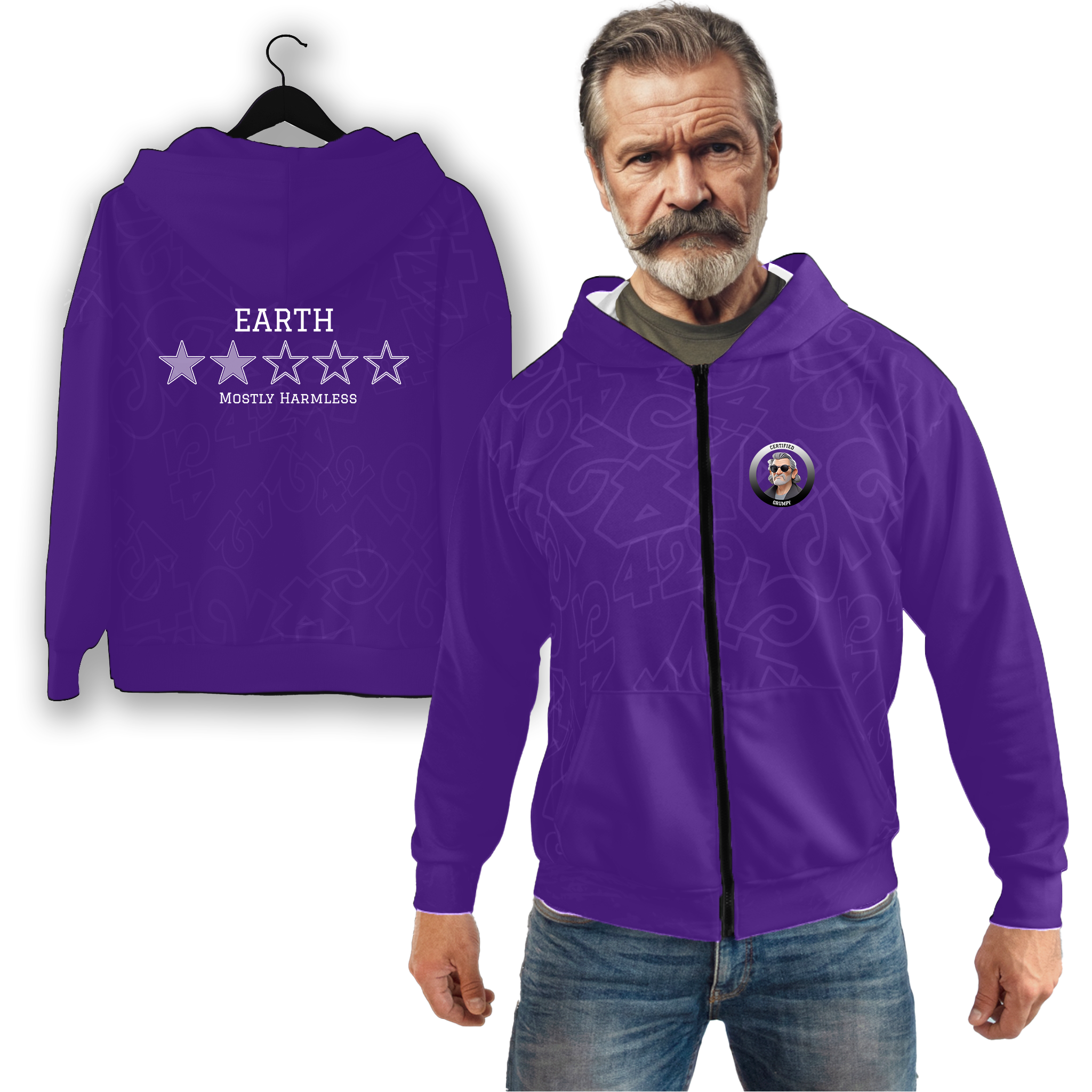 Earth 2 stars AOP Zip Hoodie - Purple