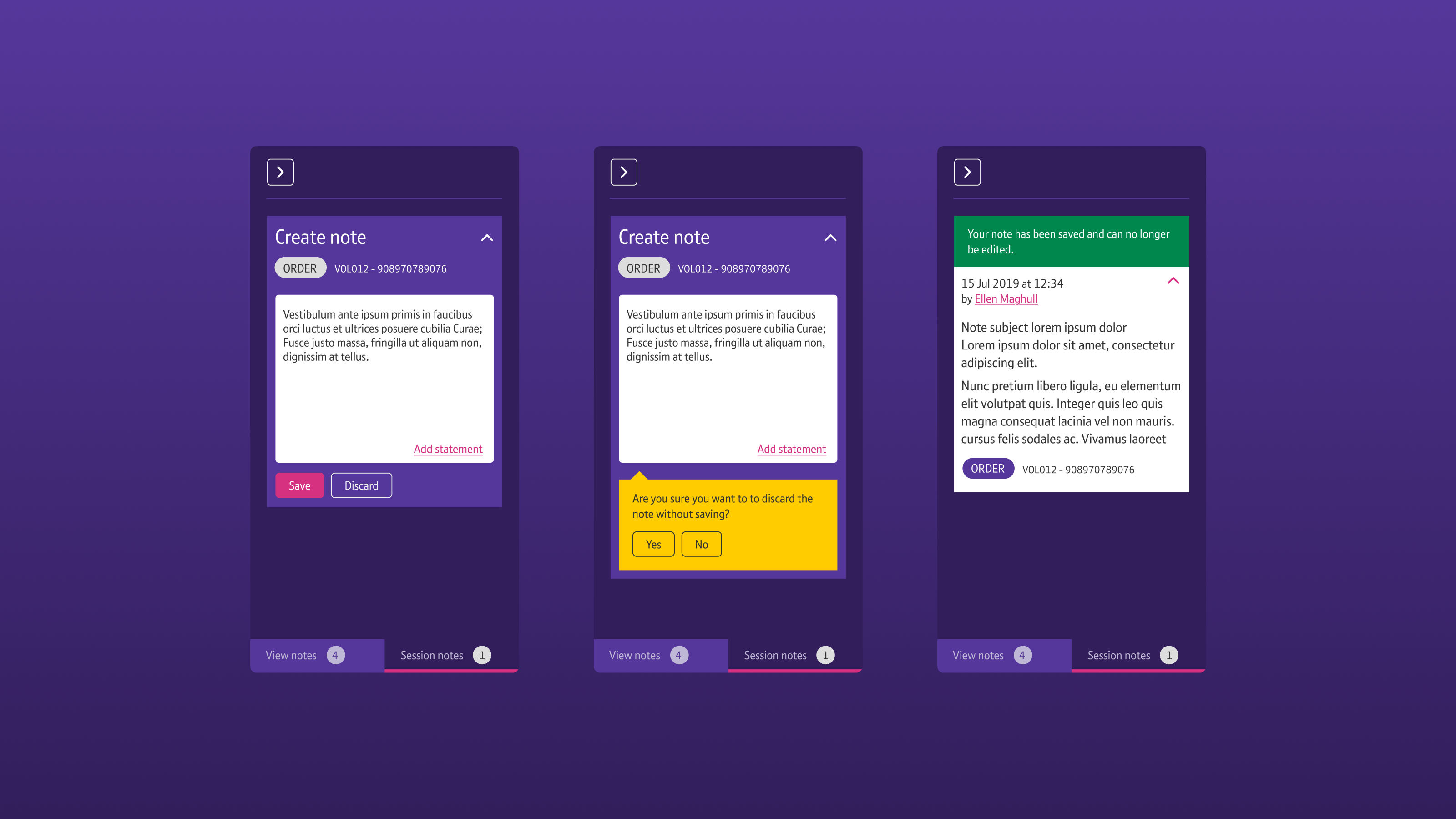 Notes interface detail
