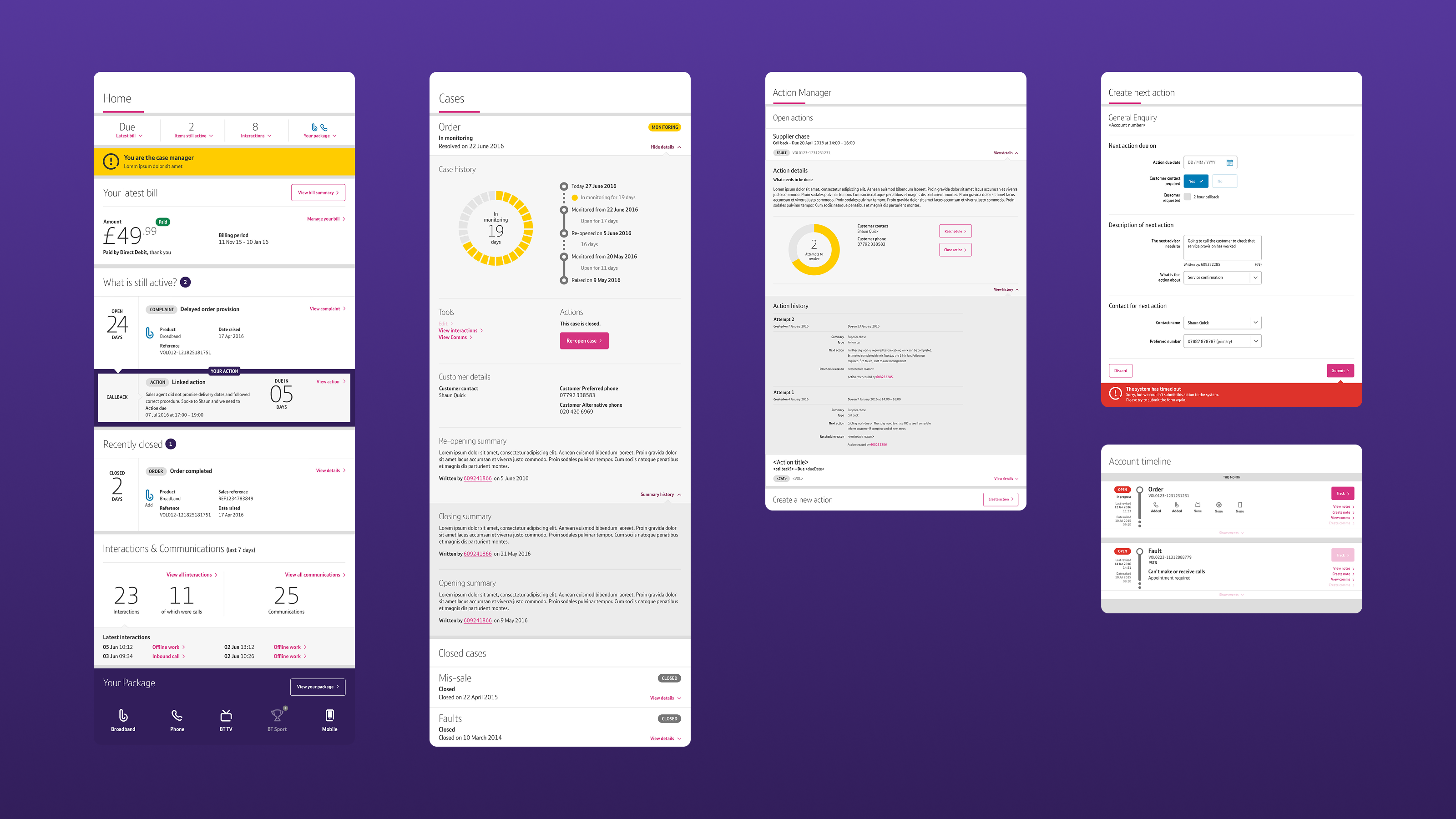 Interface screens