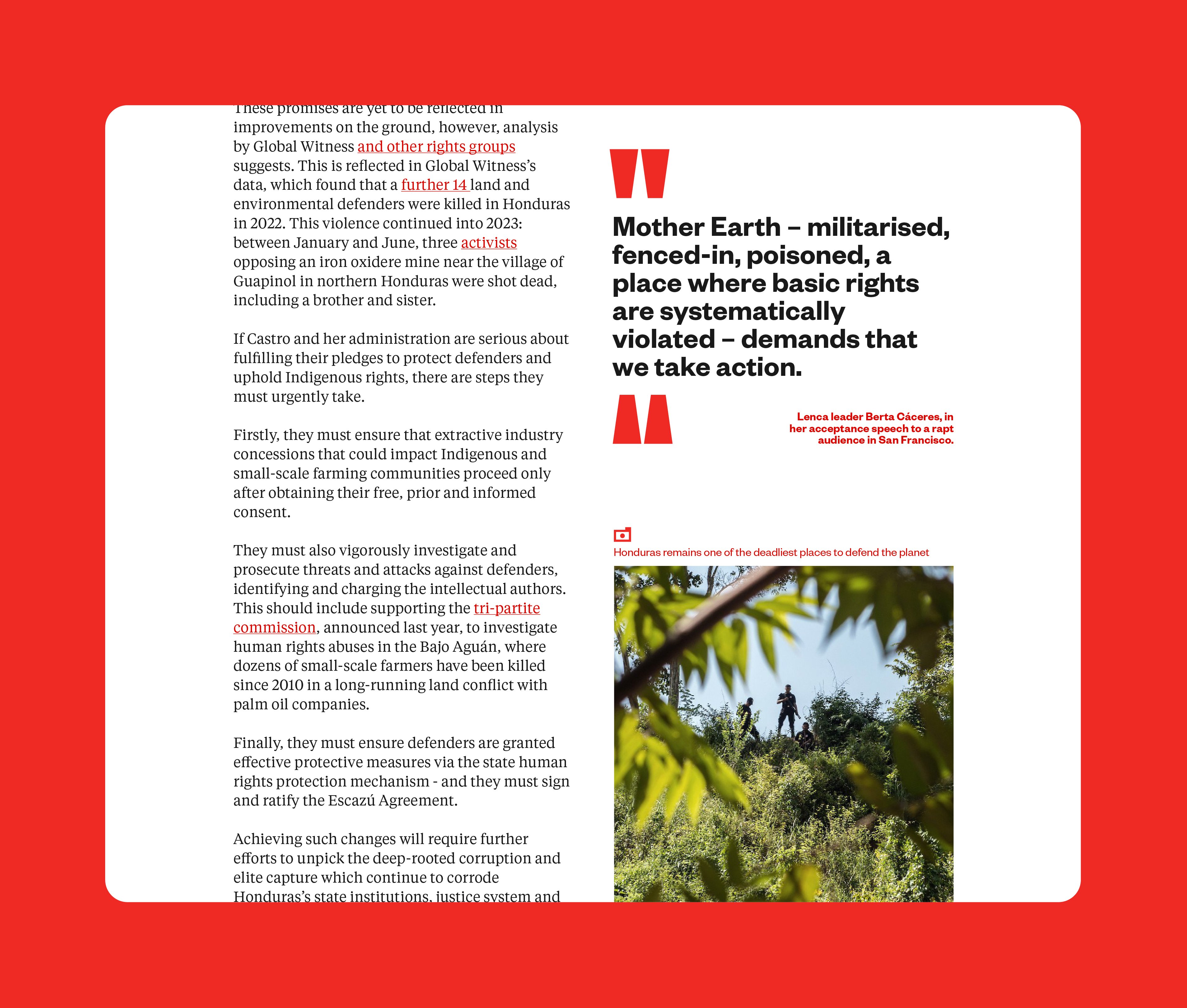 Showing the application of their website would work, this example shows the way information could be compacted to either be two columns when on the website. The mock up is set on a red background
