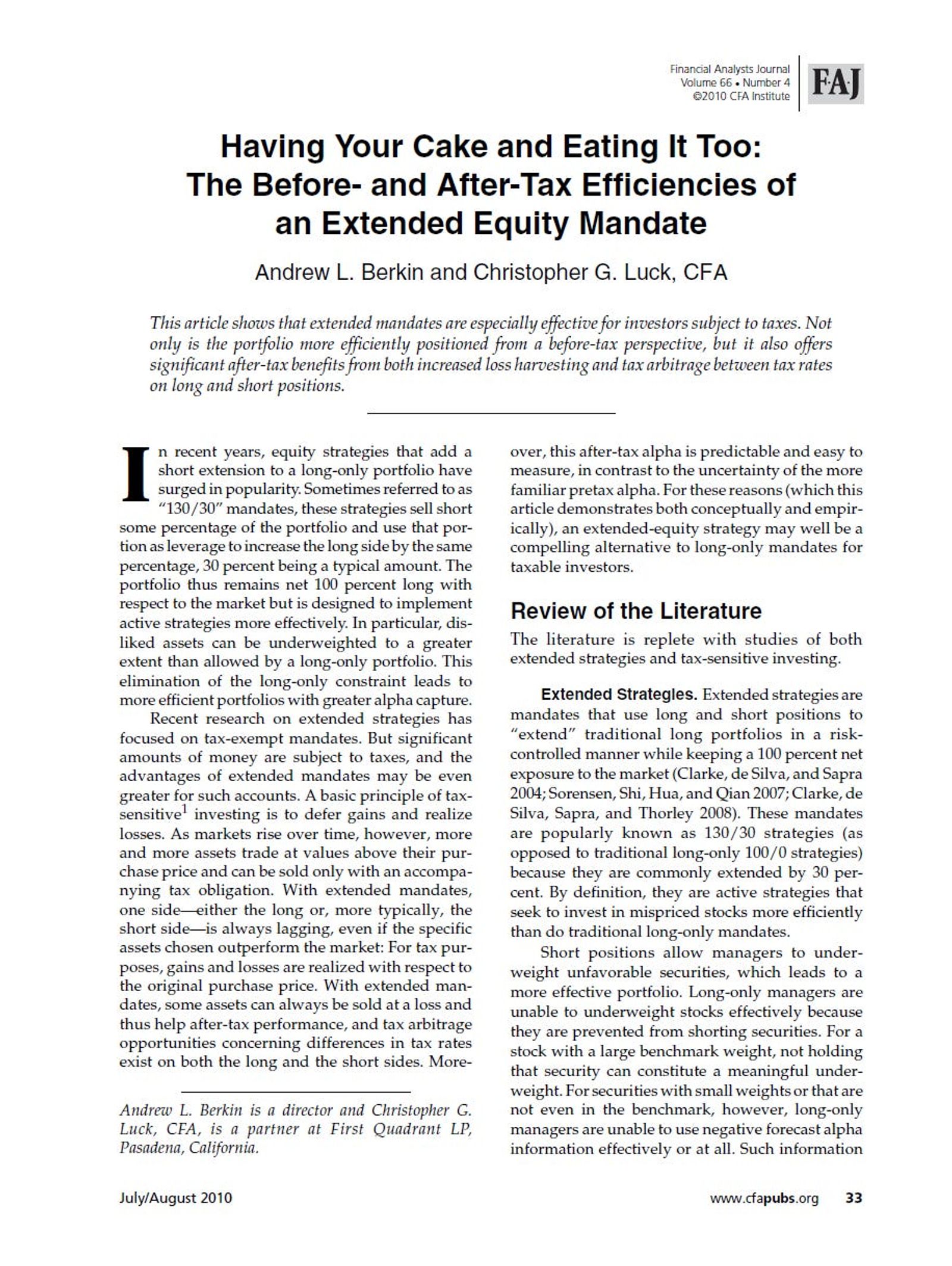Academic paper Having Your Cake and Eating It Too: The Before and After-Tax Efficiencies of an Extended Equity Mandate