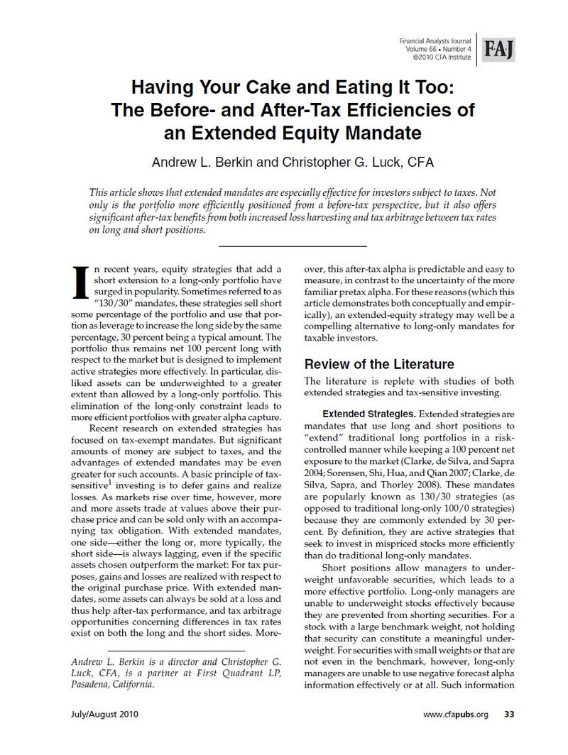 Academic paper Having Your Cake and Eating It Too: The Before and After-Tax Efficiencies of an Extended Equity Mandate