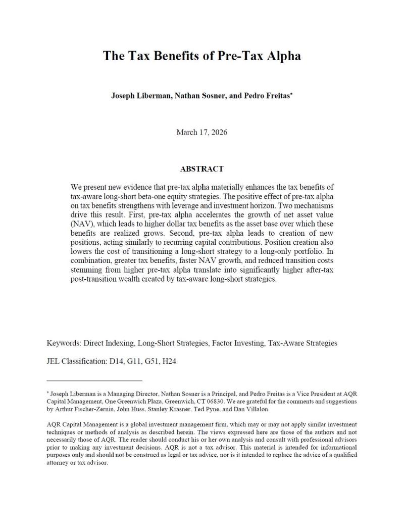 Image of The Tax Benefits of Pre-Tax Alpha paper.