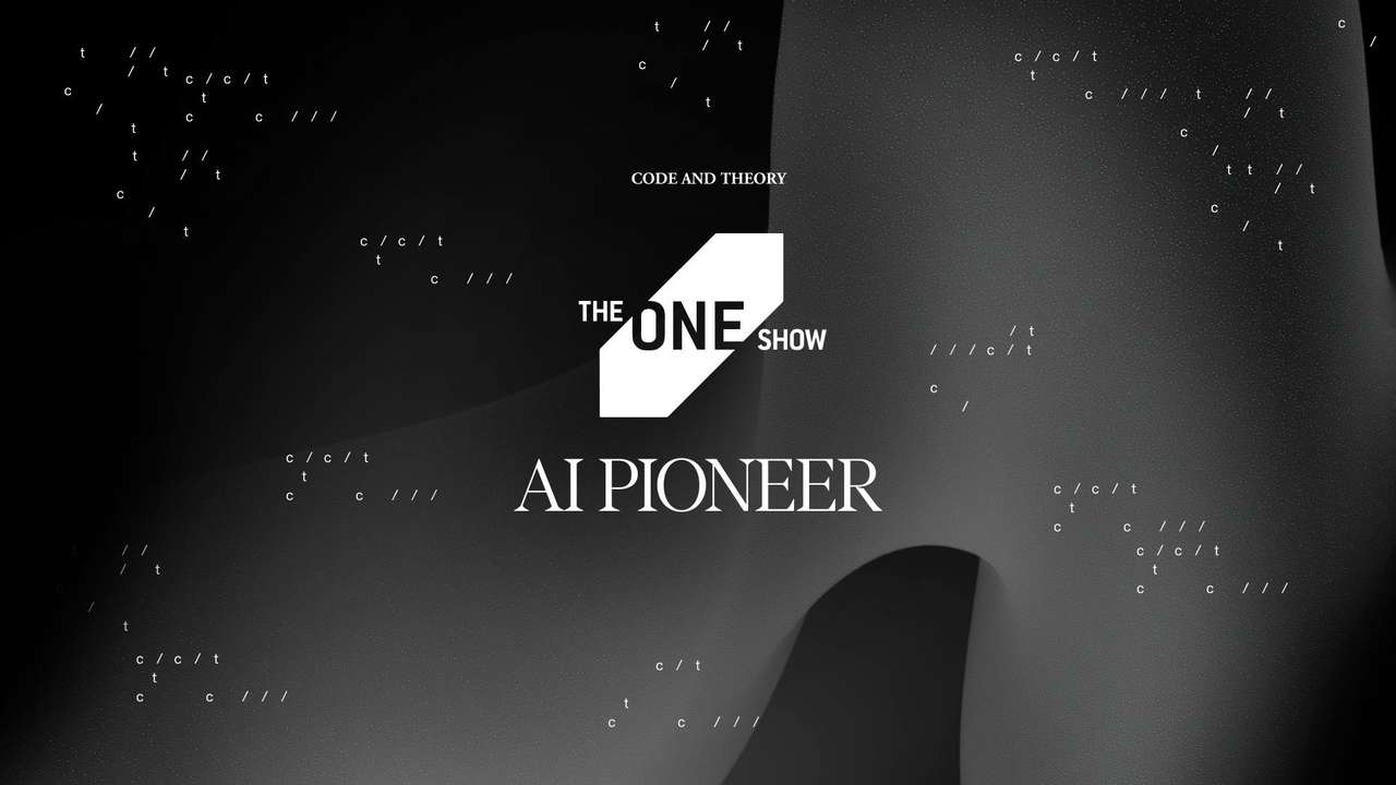 Award graphic for The One Show naming Code and Theory as AI Pioneer, featuring The One Show logo and AI Pioneer title.