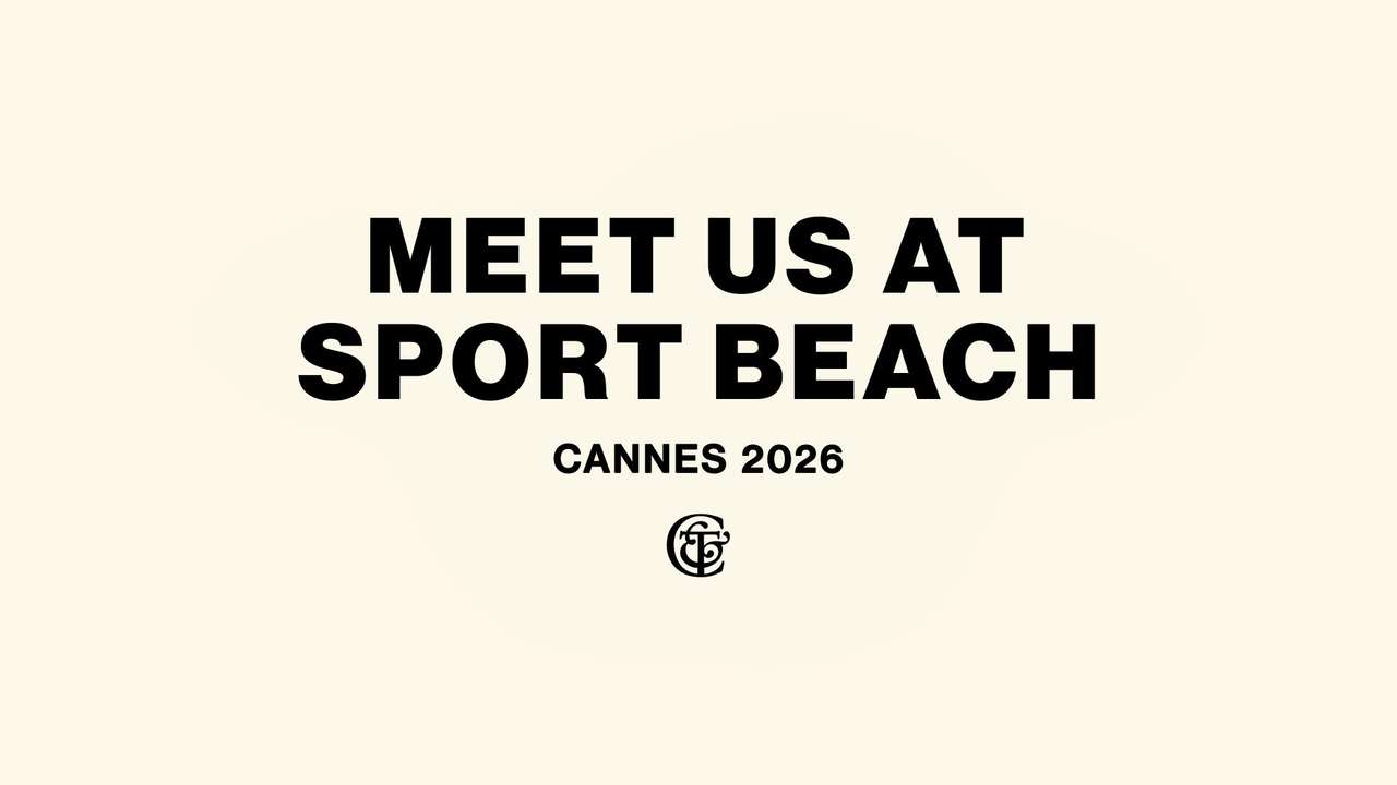 Event invitation with text 'Meet Us at Sport Beach, Cannes 2026' and a logo.