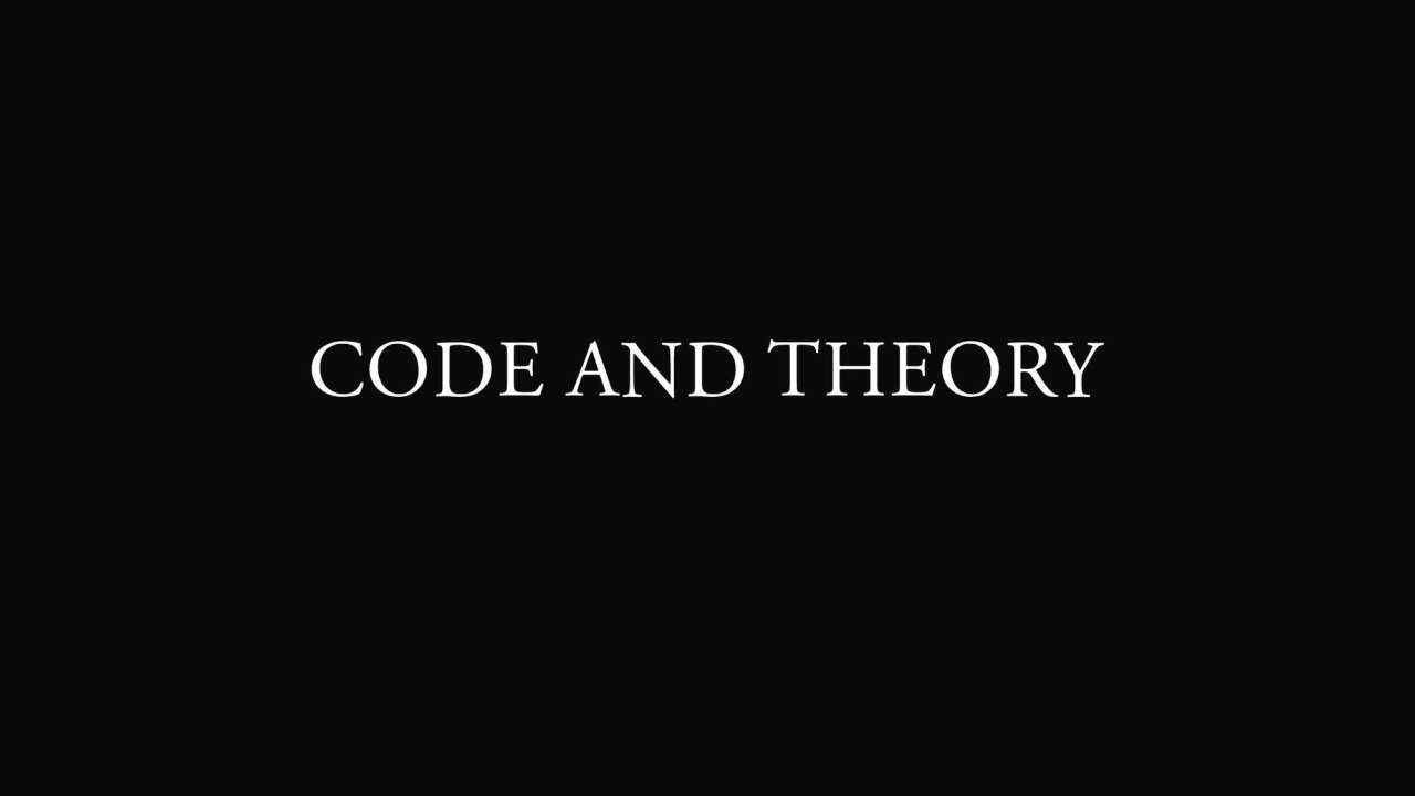 Graphic design with white text 'CODE AND THEORY' centered on a black background.