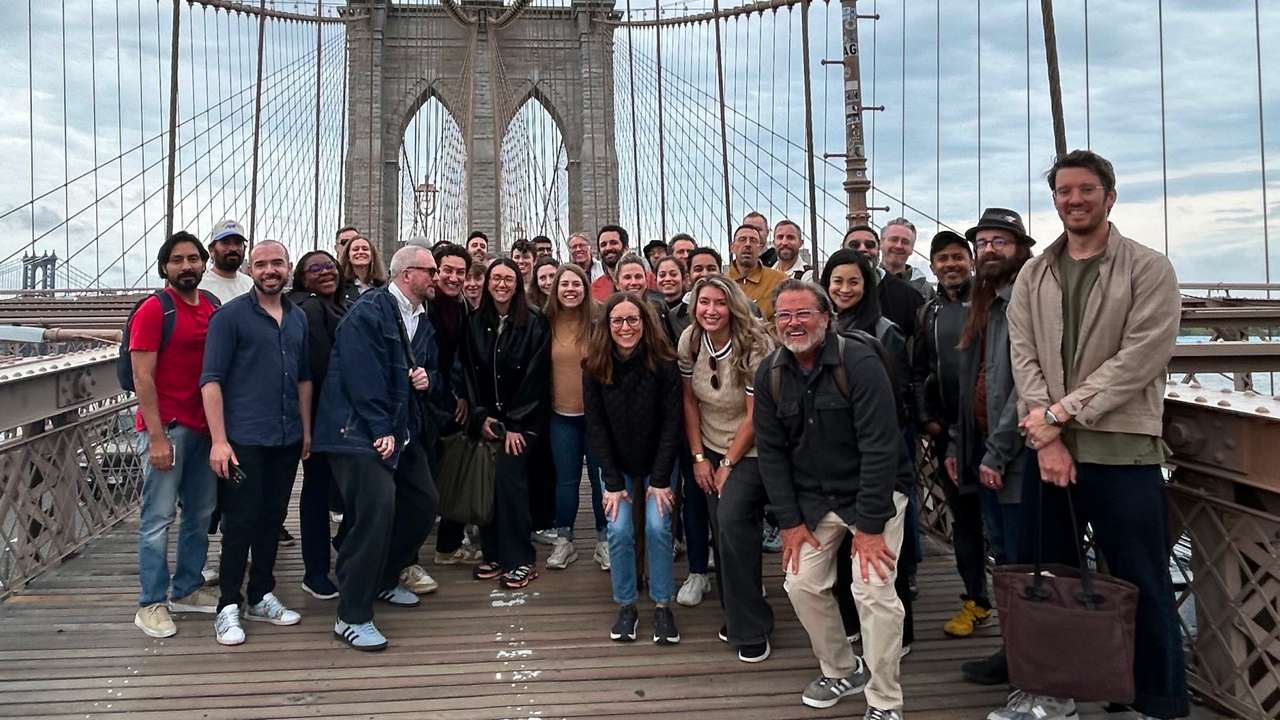 Group of people on a bridge
