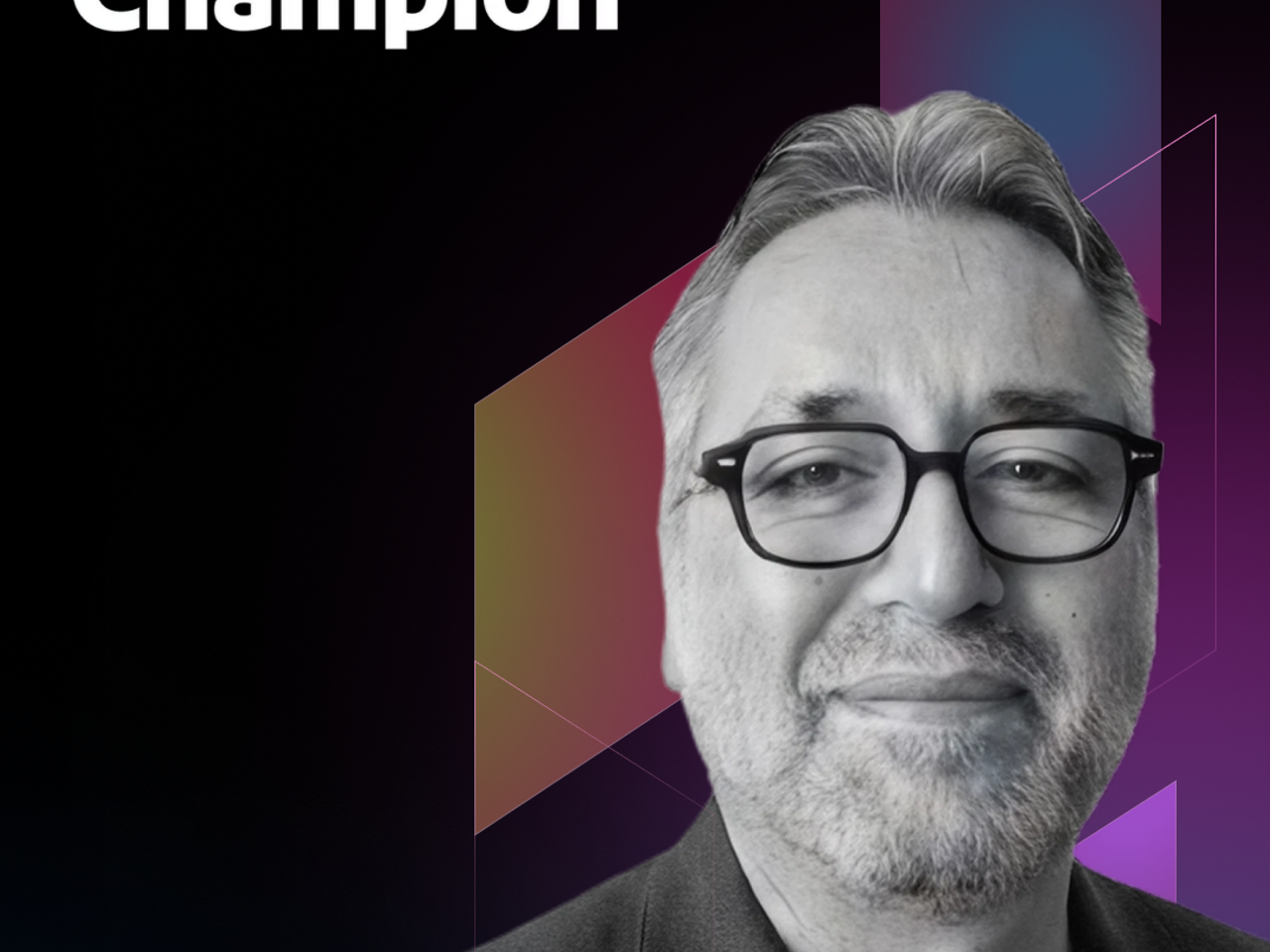 Portrait of Raf Winterpacht with Adobe Champion title and colorful geometric background.