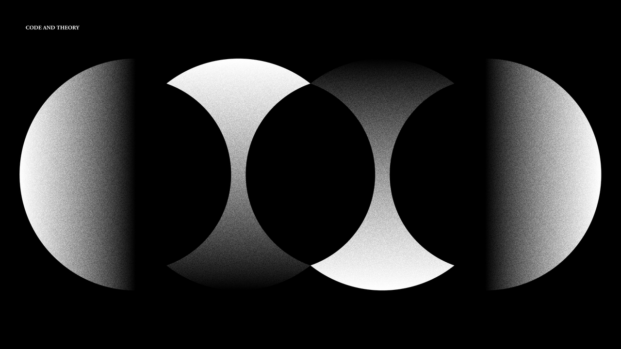 Three abstract crescent shapes with gradient shading on a black background, creating a symmetrical pattern.