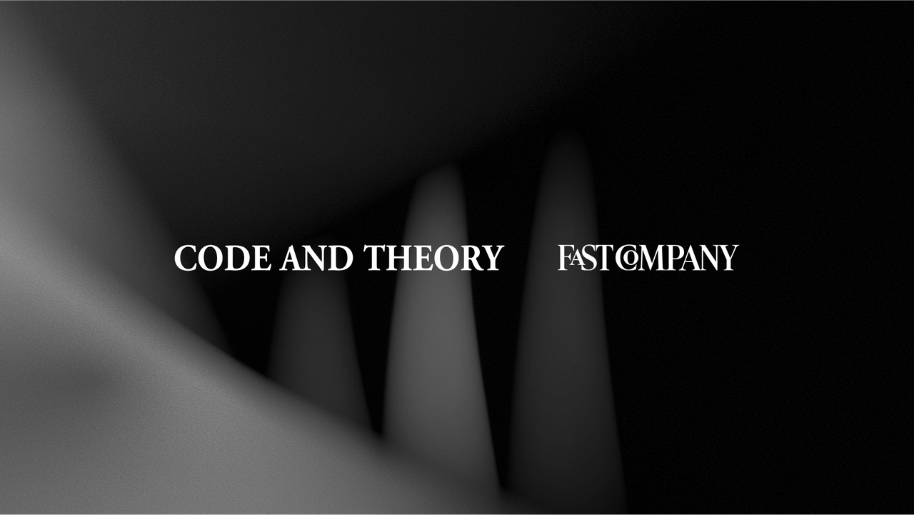 Graphic with Code and Theory and Fast Company logos on a dark background.