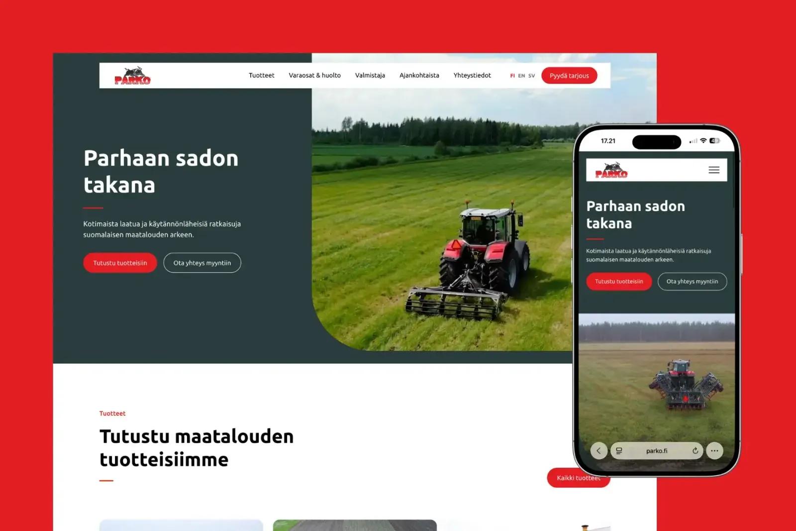 Parko verkkosivut tietokoneella sekä mobiilissa