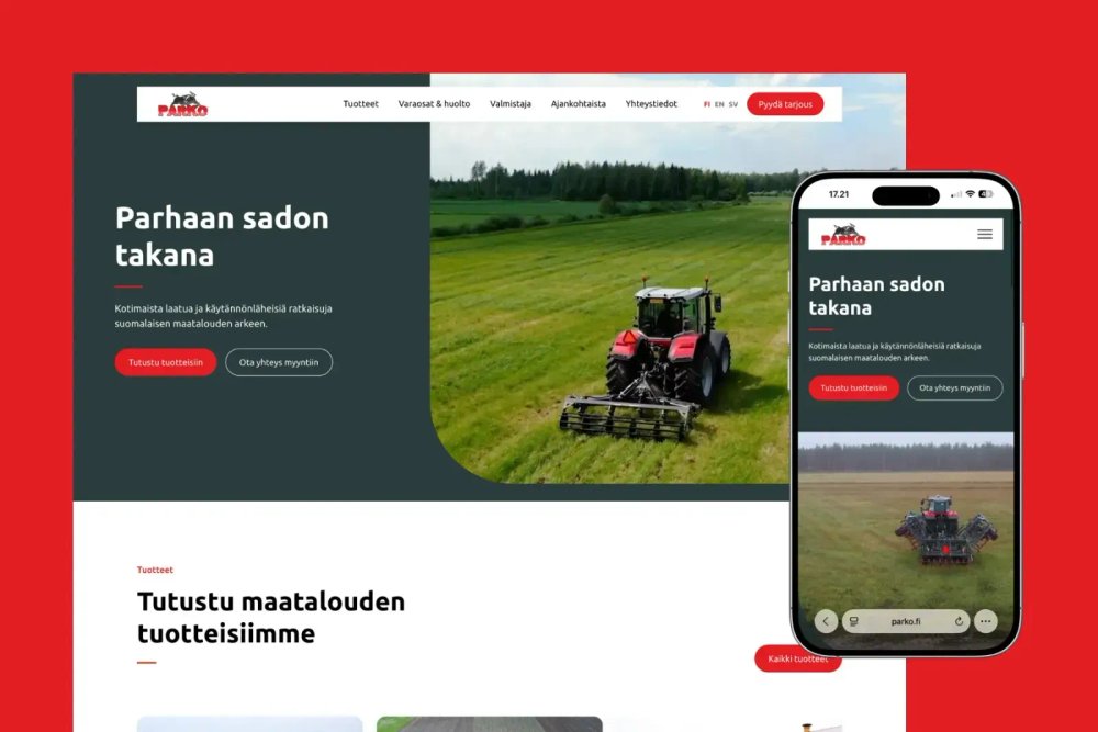 Parko verkkosivut tietokoneella sekä mobiilissa