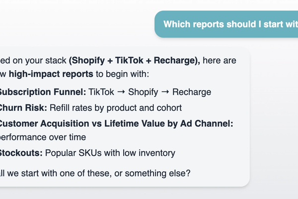 Dashbud's conversational UI suggesting a list of relevant report types based on available data