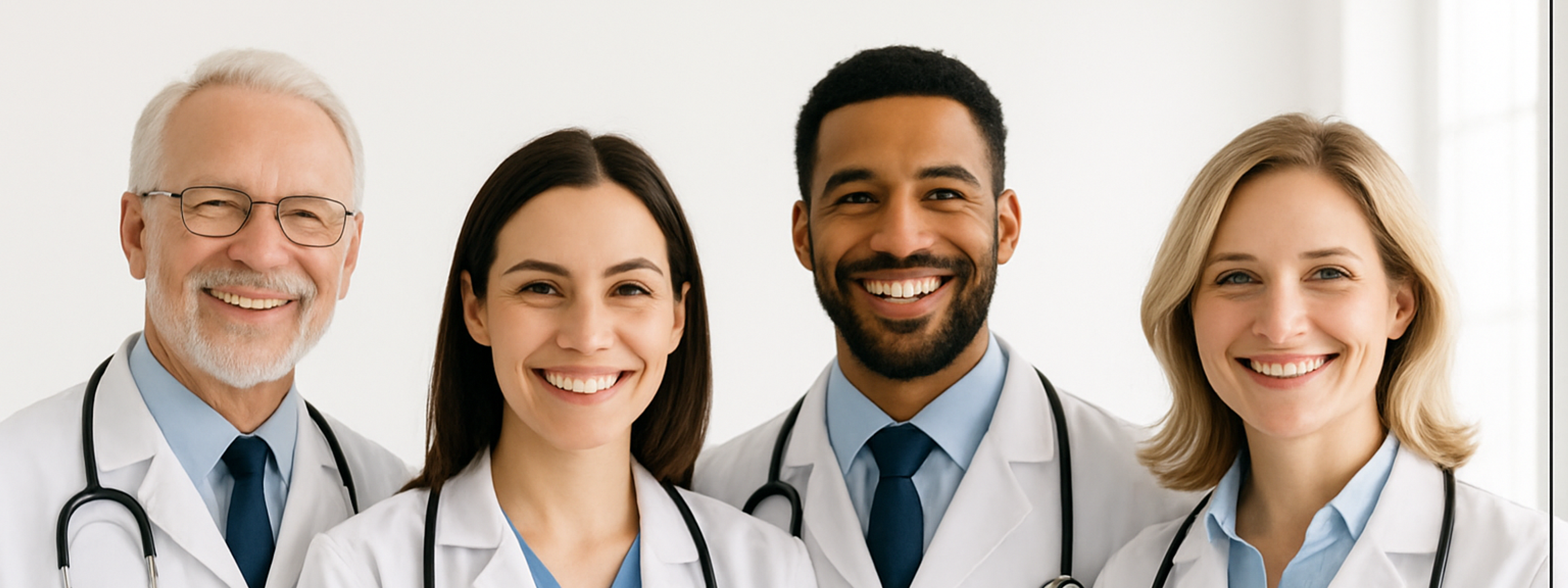 a group of doctors are smiling in front of a sign that says about us