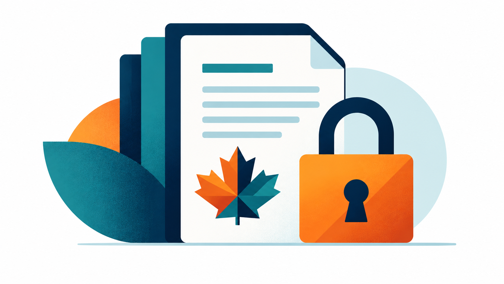 Illustration of a document bearing a maple leaf beside a padlock, representing Canadian data privacy.