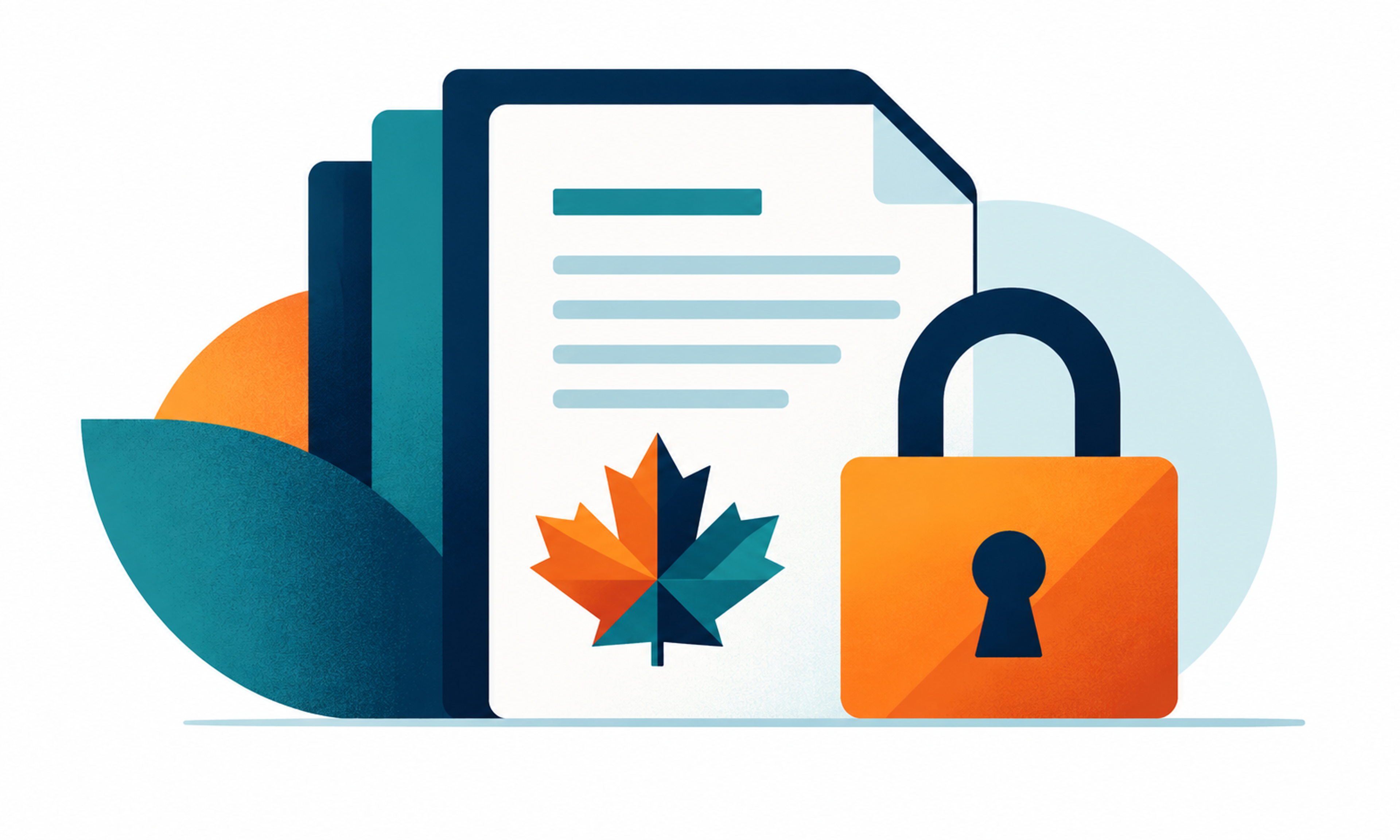 Illustration of a document bearing a maple leaf beside a padlock, representing Canadian data privacy.
