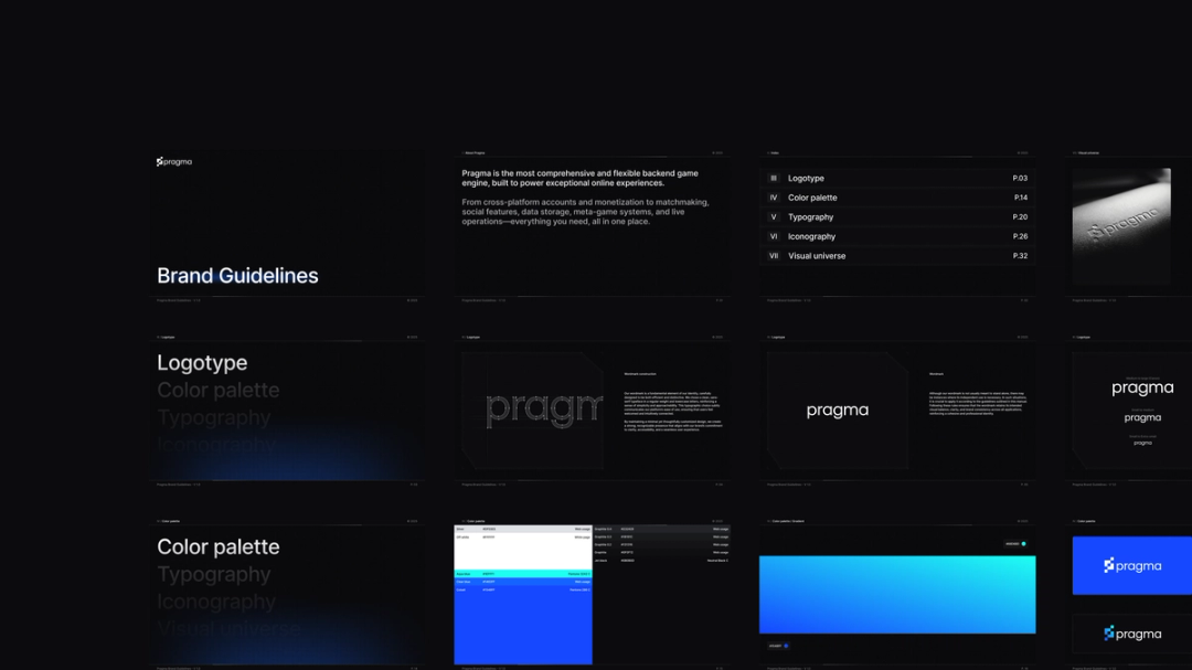 Pragma brand guidelines overview with logo, color, and typography systems.