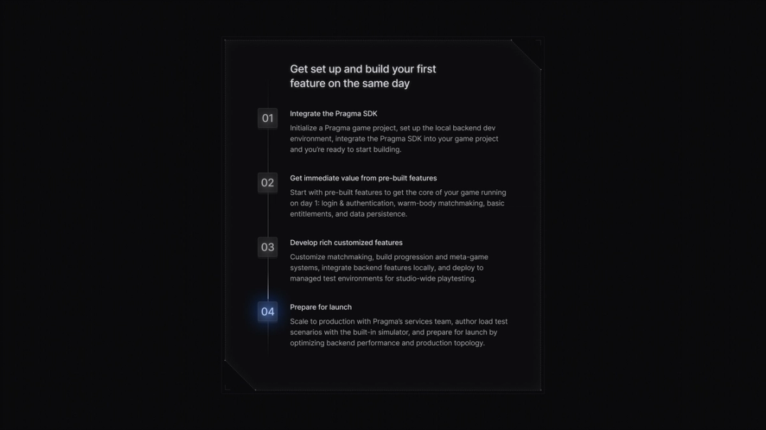 Pragma onboarding checklist for building a first game feature.