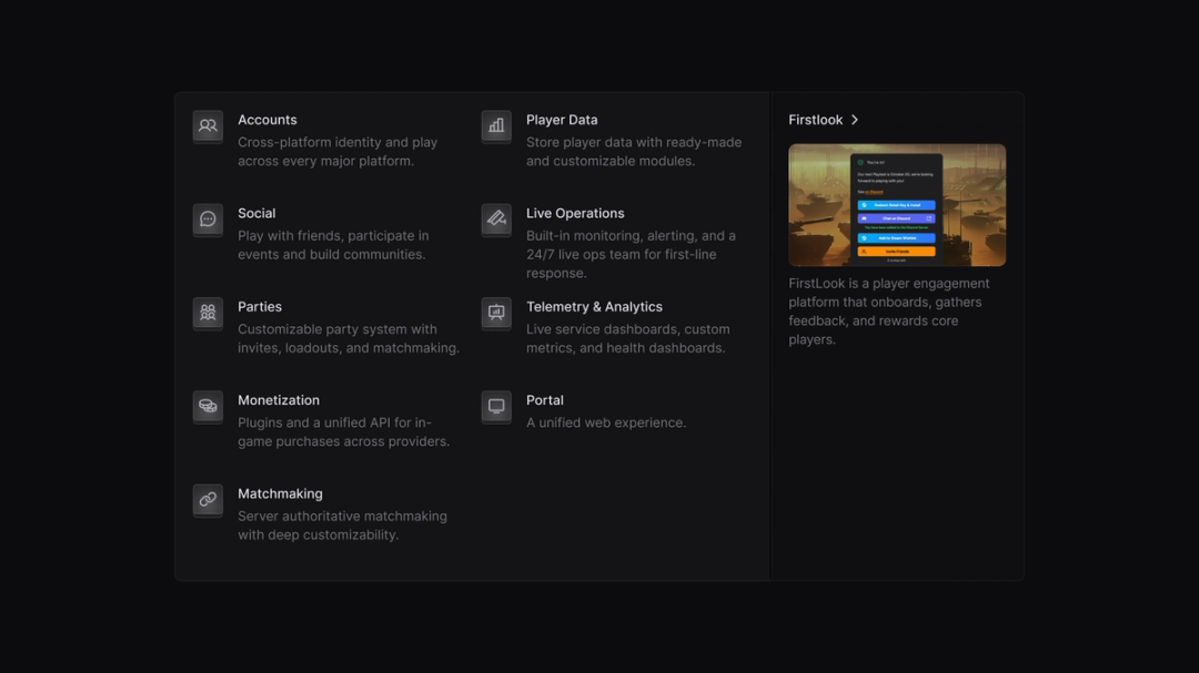 Pragma product feature taxonomy for assets, social, monetization, and live operations.