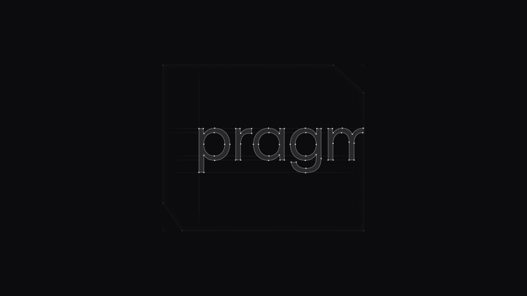 Pragma wordmark construction outlined on a dark grid.