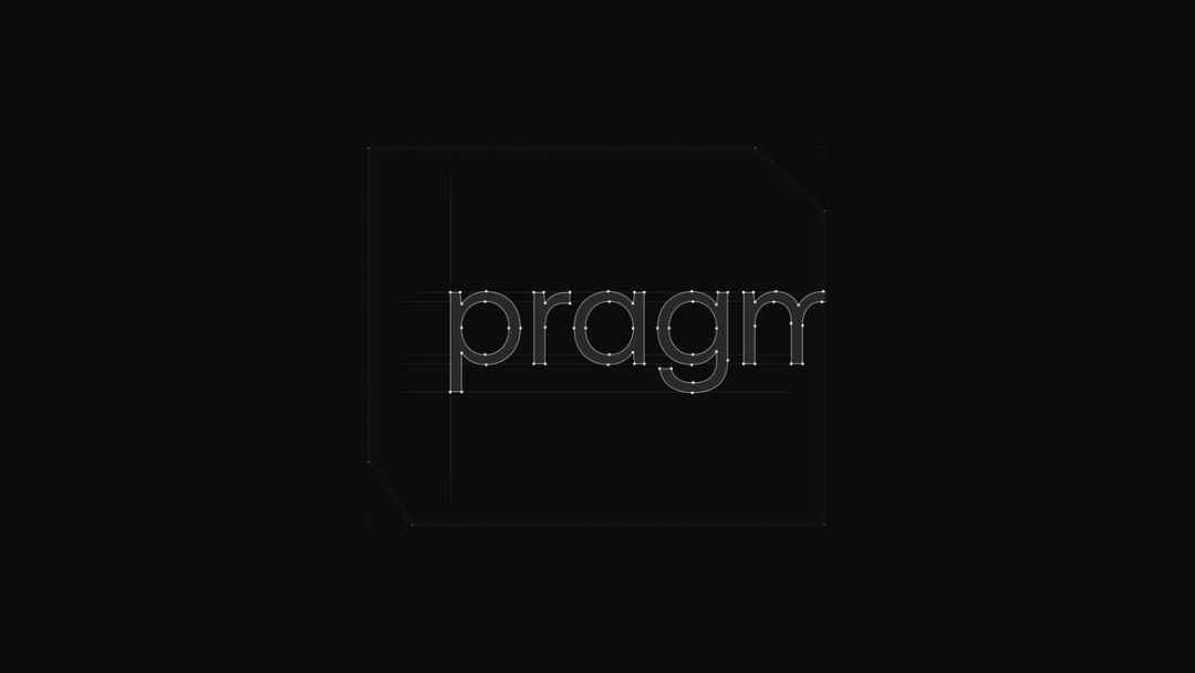 Pragma wordmark construction outlined on a dark grid.